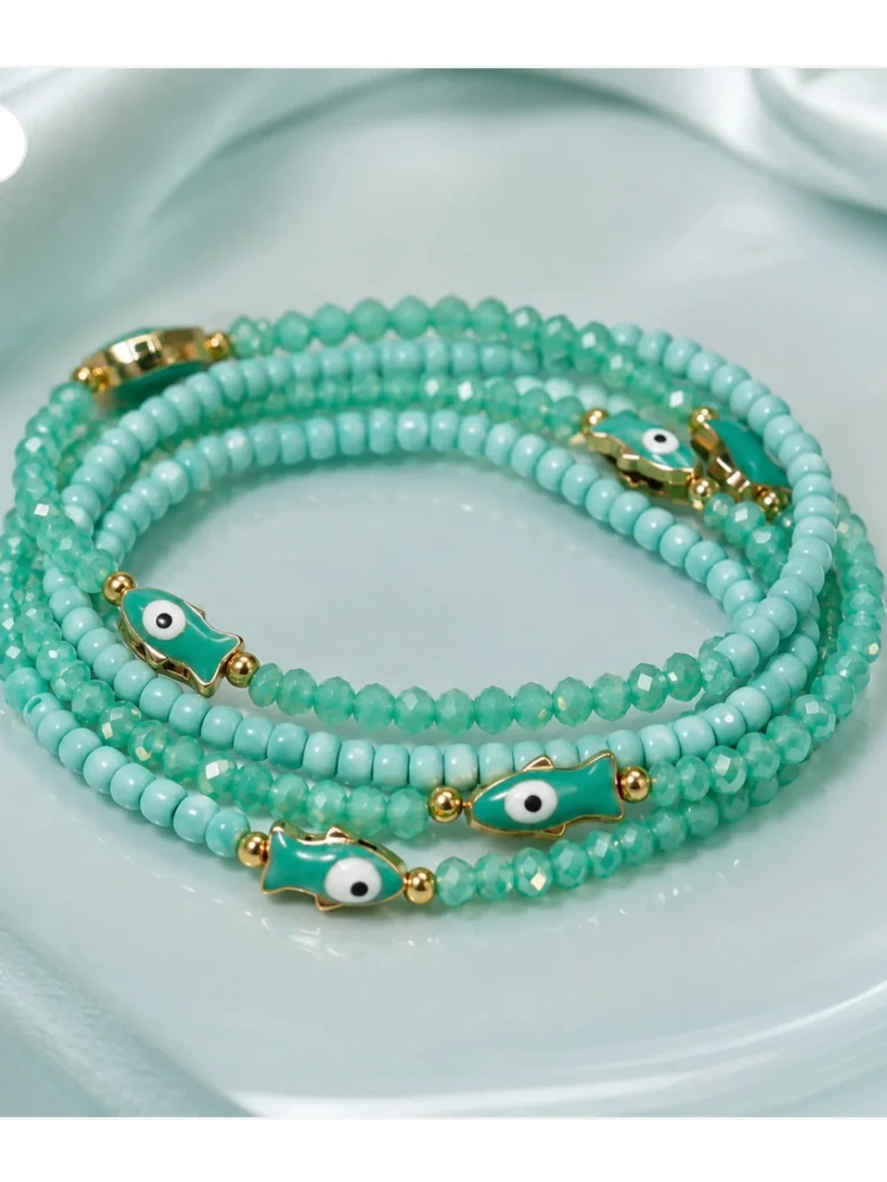 Mio Mio NY Aqua Glass Bead Evil Eye Wrap Bracelet